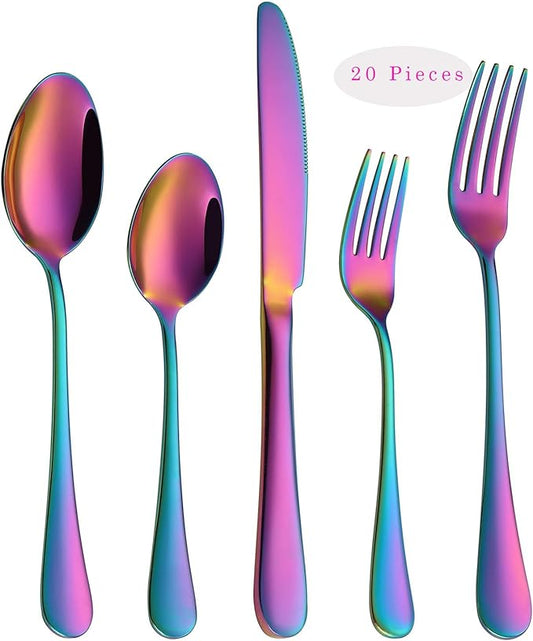VANDBAO Rainbow Flatware Cutlery Silverware Set, 20 pcs