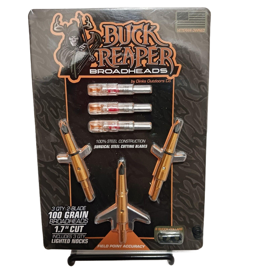 Buck Reaper 100 Grain Broadhead, 2 Blade Expandable Broadheads, 3 Heads