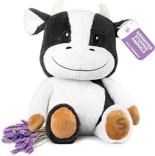 Weighted Stuffed Animals 2lb - 14" Recycled Stuffing Weighted Plush Toy - Extra Soft with Lavender Scent - Cute Cow Plushies for Kids and Adults.