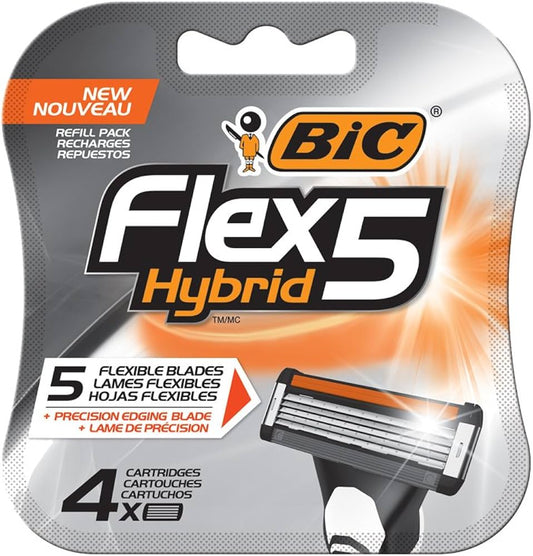 BIC Flex5 Hybrid 5 Blade Razor Refills, 4 Count