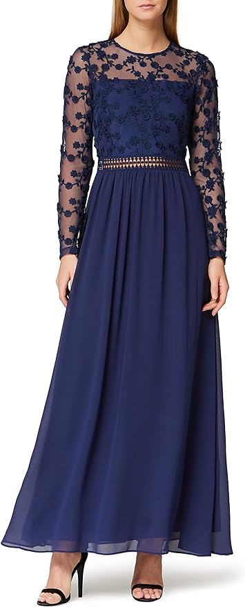 Truth & Fable Women's Mini Lace Embroidery A-line Dress, Blue, M