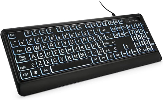Large Print LED Backlit Wired Keyboard, Black