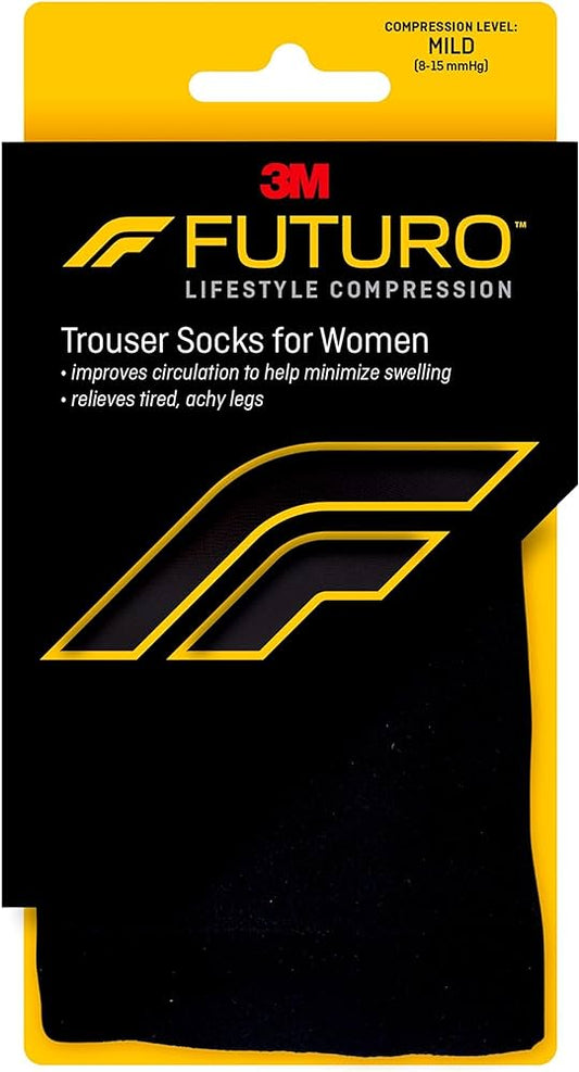 FUTURO Compression Trouser Socks for Women, Mild (8-15 mm/Hg), Large, Black