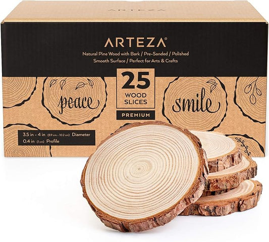ARTEZA Natural Wood Slices for Art, 4", 25pcs