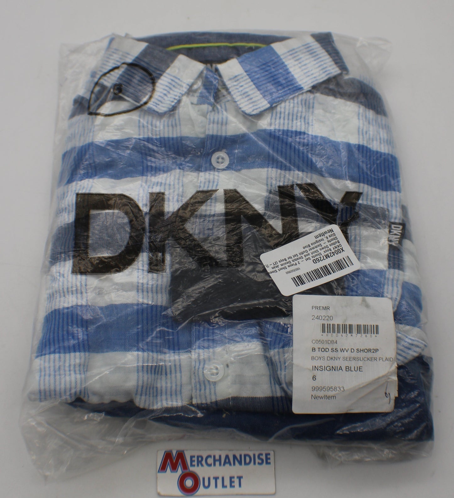 DKNY Boys' Shorts and Shirt Set, Blue Plaid, Size 6