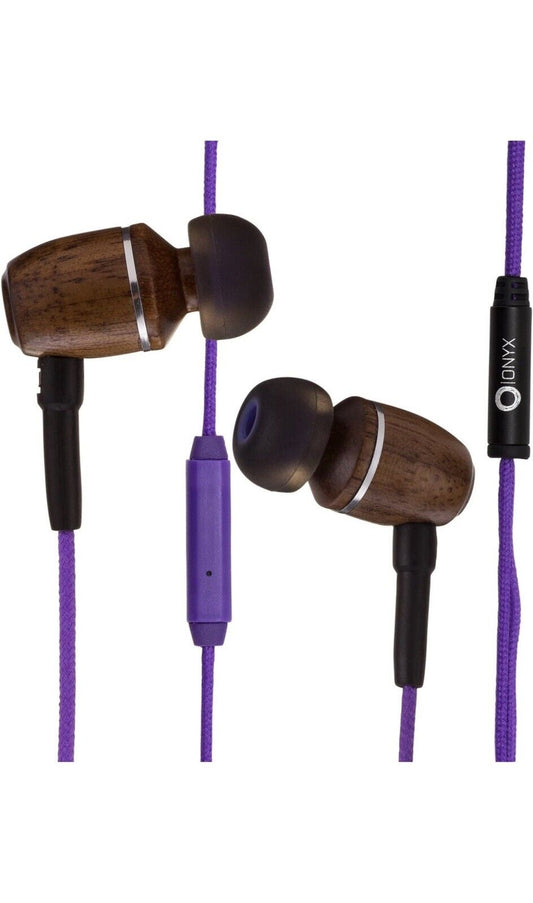 Onyx Genuine Wood Wired in-Ear Headphones, Purple